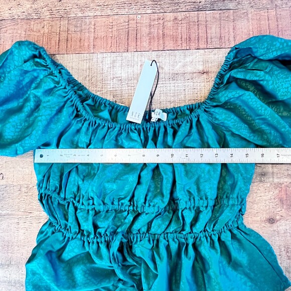 NSR Napean Sea Road Green Peplum Blouse Off Shoulder Puff Sleeve Small - Picture 10 of 12